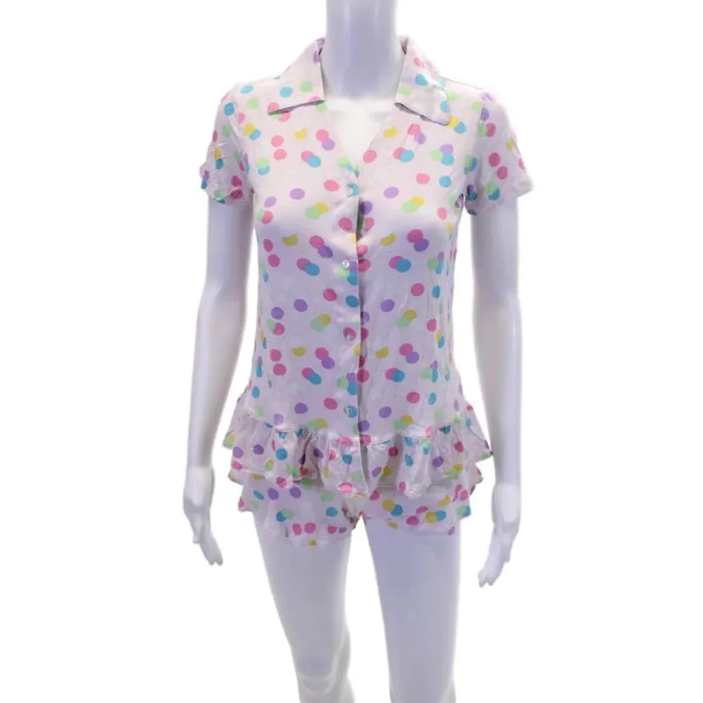 Emerson Road Womens Polka Dot Collared Sleepwear Top + Shorts Set Pink Size XS